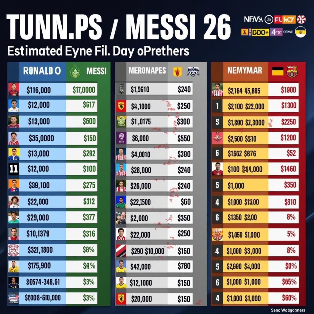 Ronaldo, Messi, Neymar: So sánh thu nhập