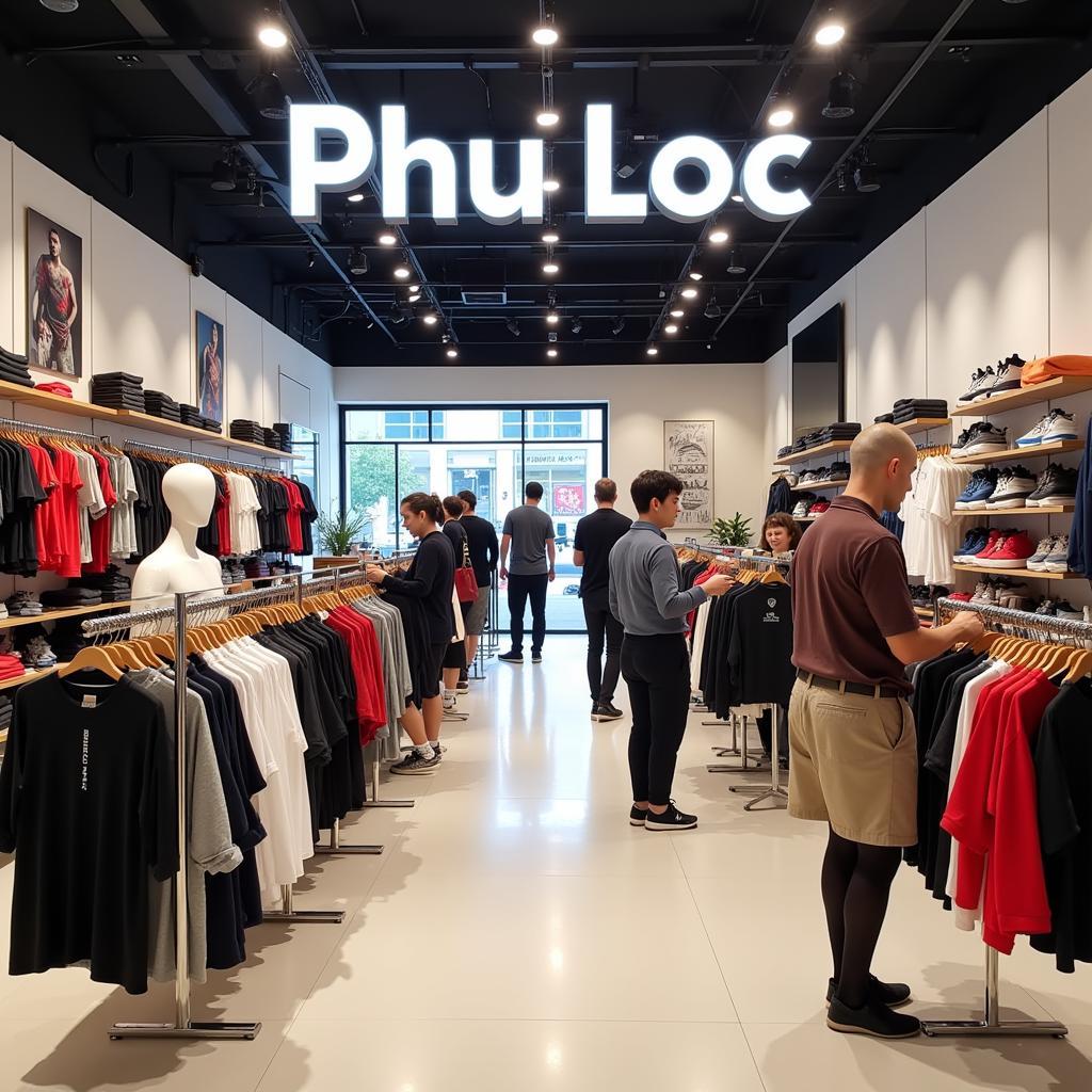 Không gian mua sắm tại shop quần áo thể thao Phú Lộc