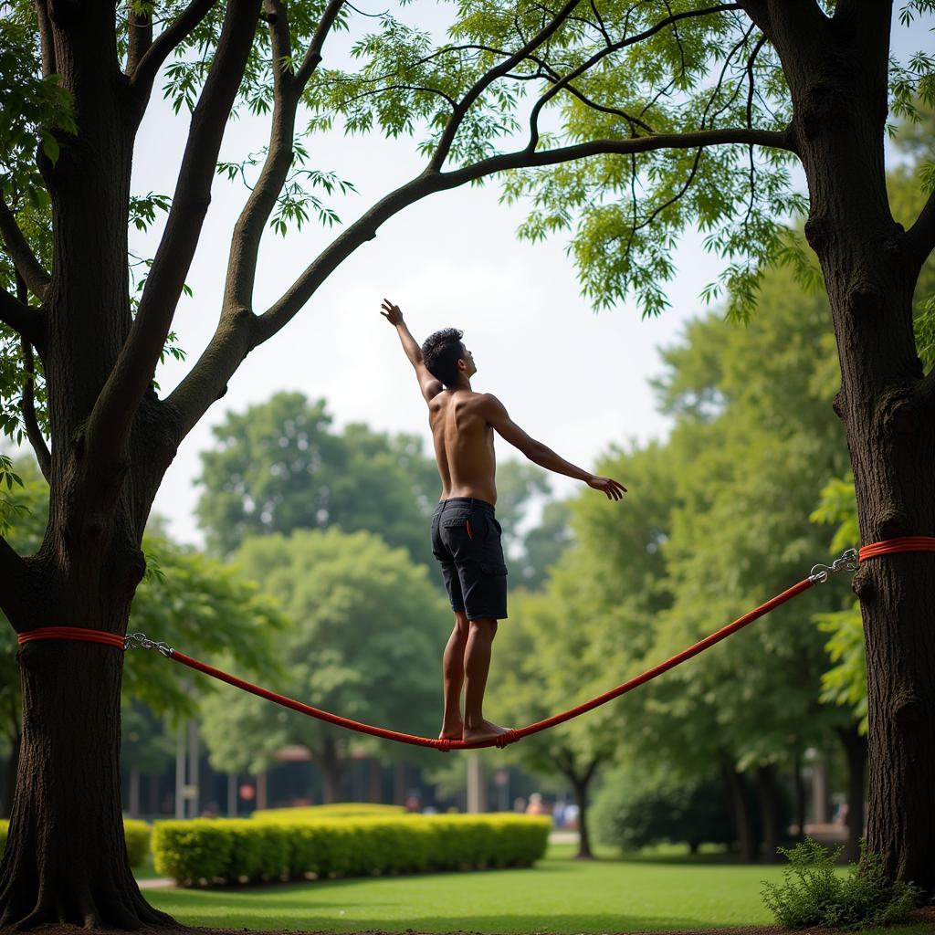 Người chơi slacklining tại Việt Nam