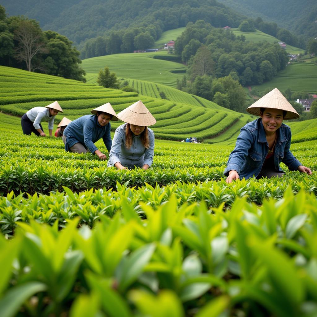 Thu Hoạch Chè Tại Cầu Đất