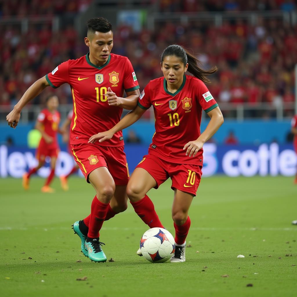 Các cầu thủ U23 Việt Nam thi đấu đầy quyết tâm tại vòng loại World Cup.