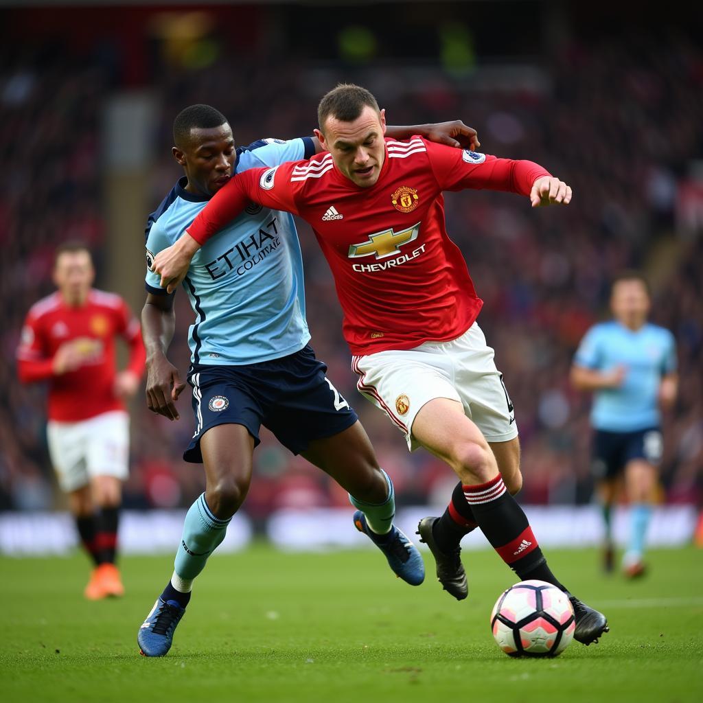 Wayne Rooney thực hiện một pha tranh bóng quyết liệt.