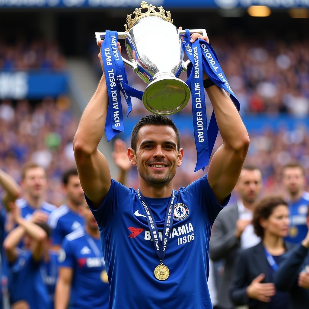 Azpilicueta, đội trưởng Chelsea, nâng cao chiếc cúp vô địch.