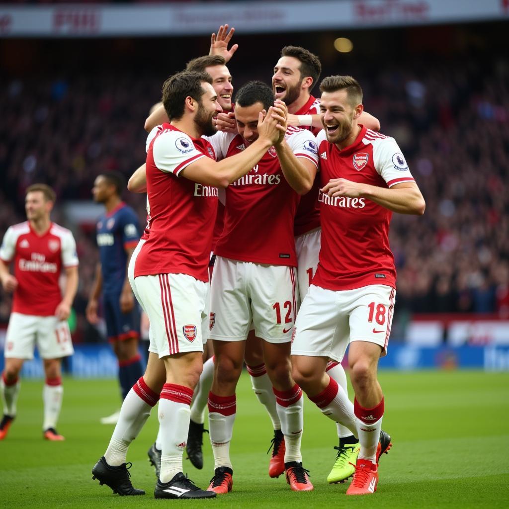 Cầu thủ Arsenal ăn mừng chiến thắng