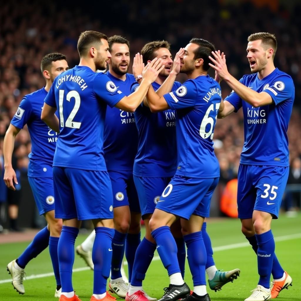 Các cầu thủ Leicester City ăn mừng chiến thắng