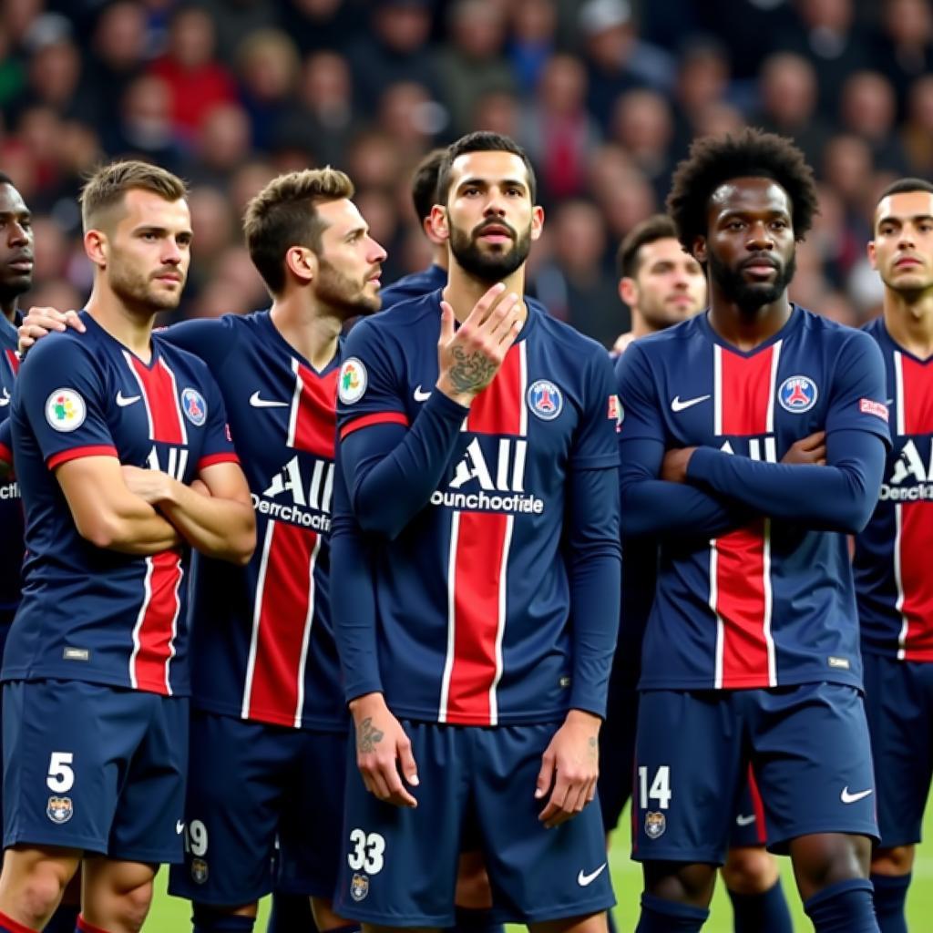 PSG players react to the Champions League draw against Barcelona