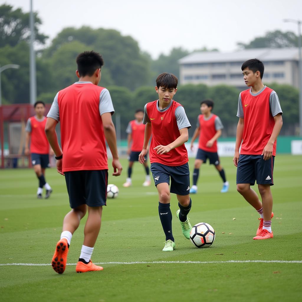 Cầu thủ U15 Việt Nam tập luyện