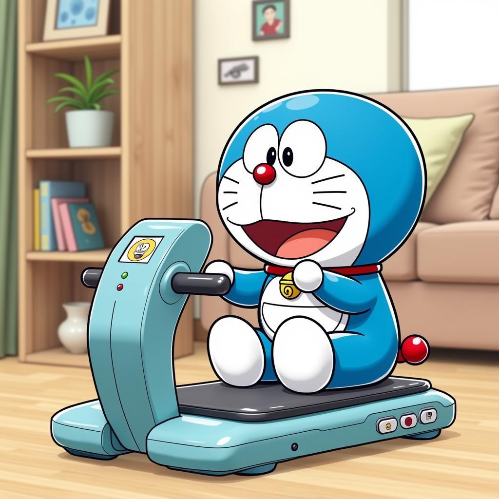 Doraemon sử dụng máy tập thể thao trong nhà