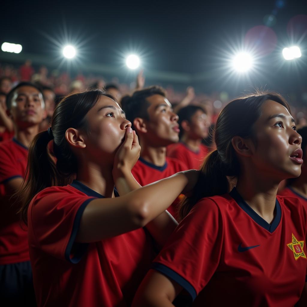 Cảnh khán giả hồi hộp theo dõi trận đấu giữa Việt Nam và Indonesia