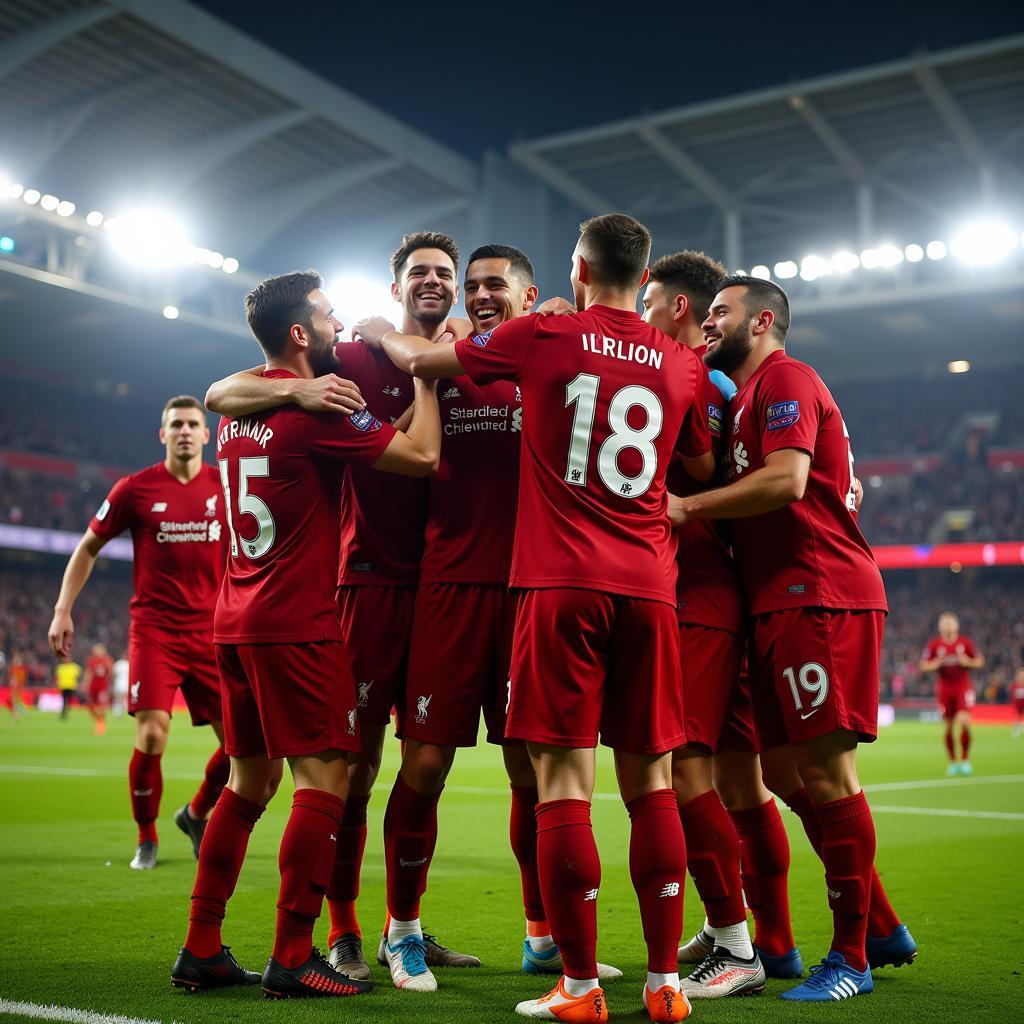 Cầu thủ Liverpool ăn mừng chiến thắng tại Anfield