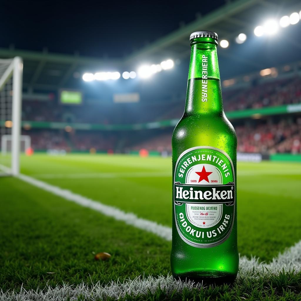 Heineken tài trợ Champions League: Hình ảnh chai Heineken trên sân cỏ Champions League