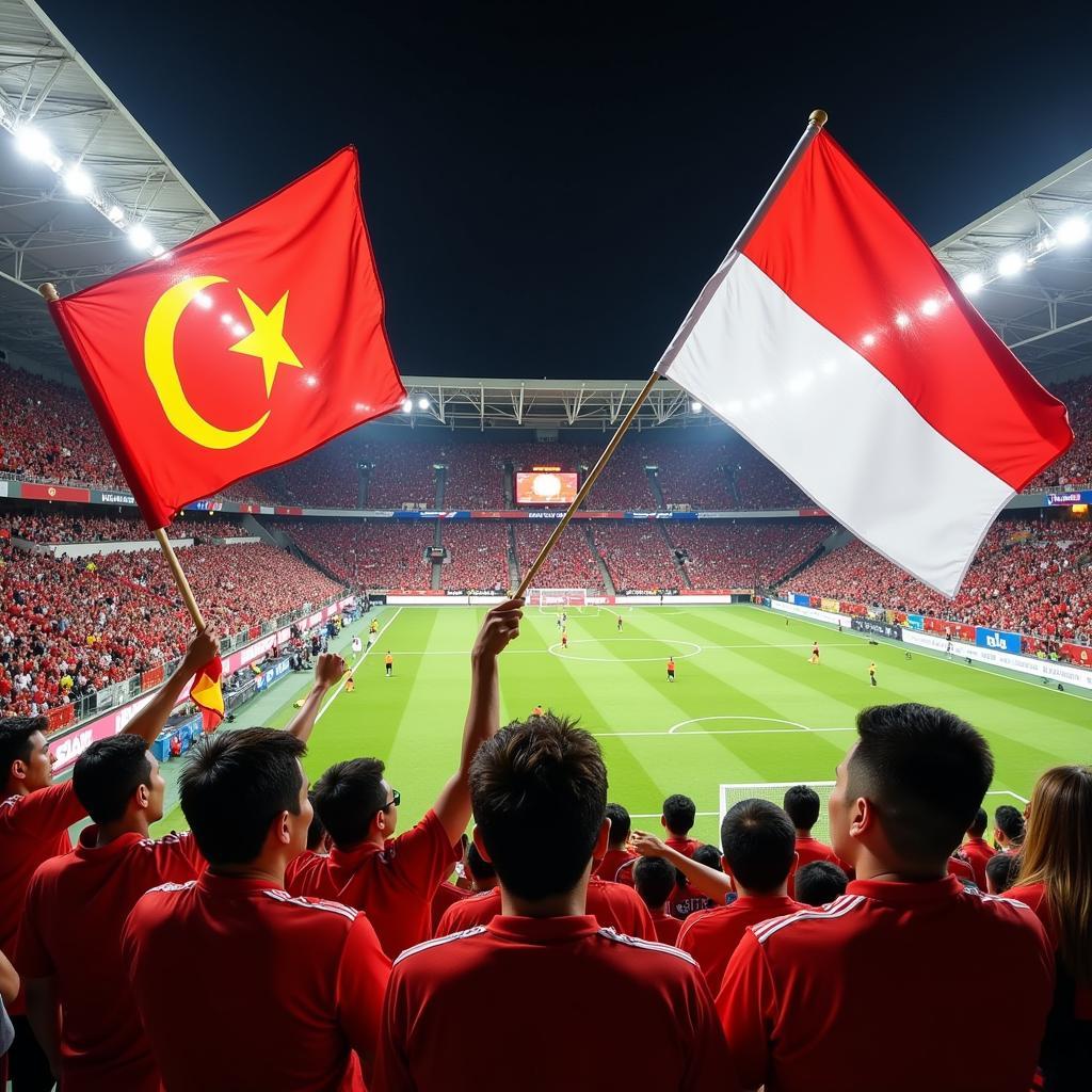 Cổ động viên cuồng nhiệt cổ vũ cho trận đấu Việt Nam vs Indonesia